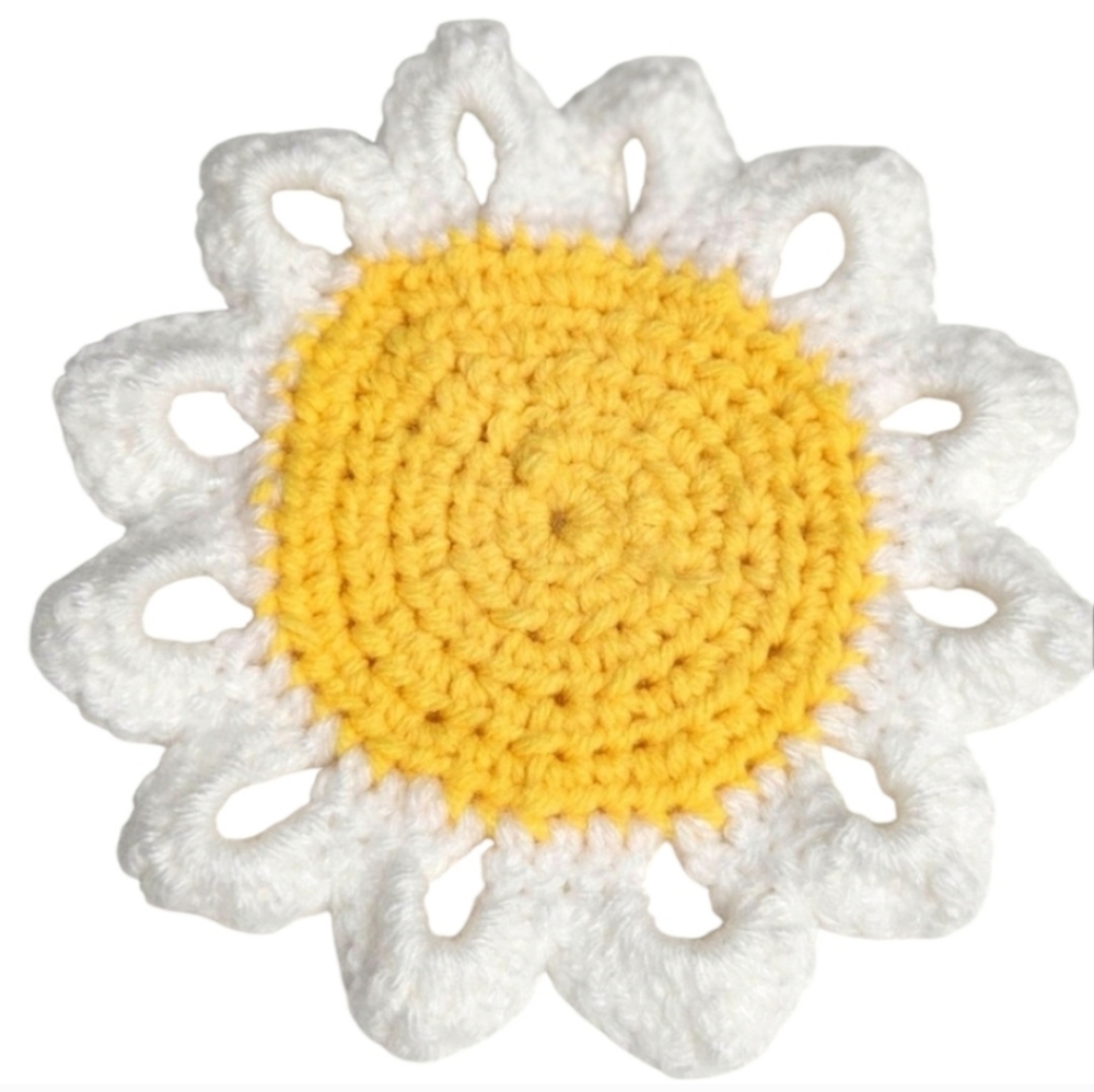 Handmade Crochet Daisy Coasters – Set of 4 Yellow & White - Picture 2 of 5